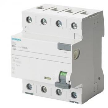 Siemens 5SV3342-6 FI-Schutzschalter, 4-polig, Typ A, In: 25 A, 30 mA, Un AC: 400 V