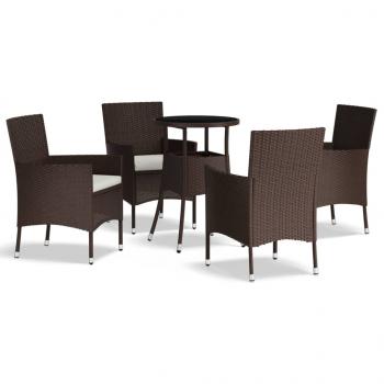 5-tlg. Garten-Bistro-Set mit Kissen Braun Poly Rattan