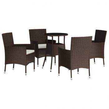 5-tlg. Garten-Bistro-Set mit Kissen Braun Poly Rattan