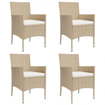 5-tlg. Garten-Bistro-Set mit Kissen Beige Poly Rattan