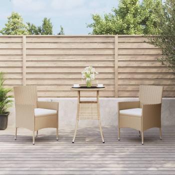 ARDEBO.de - 3-tlg. Garten-Bistro-Set mit Kissen Beige Poly Rattan