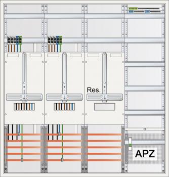 ARDEBO.de - S47ZA721 Zählerschrank 3Pkt 2Z 1R 1V 1APZ, HLAK/Kanal IP43 SK2, 5-polig, BxHxT: 