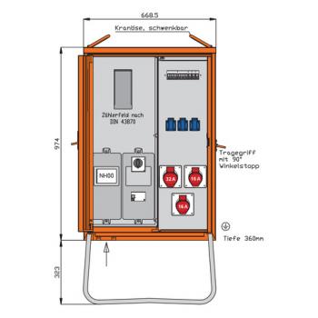 Walther Werke WAV0100R1 Anschlussverteilerschrank 22kVA mit Zählerplatz, RCD TypB, 3 CEE-Abgän