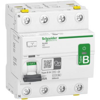 Schneider Electric A9Z64425 Fehlerstrom-Schutzschalter Allstromsensitiv iID, 4P, 25A, Typ B-SI, 300