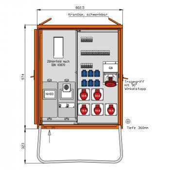 ARDEBO.de - WAV0179R1 Anschlussverteilerschrank 55kVA mit Zählerplatz, 2 RCDs Typ B, 13 LS, 