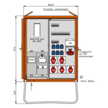 Walther Werke WAV0179R1 Anschlussverteilerschrank 55kVA mit Zählerplatz, 2 RCDs Typ B, 13 LS, 