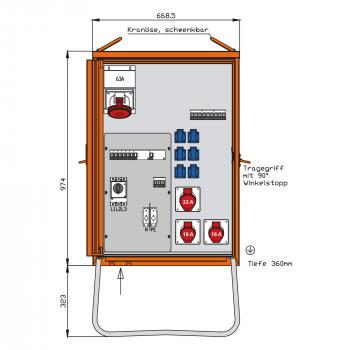 Walther Werke WV0363R1 Verteilerschrank 55kVA mit RCD Typ B und RCD Typ A, 10 LS, 4 CEE-Abgäng