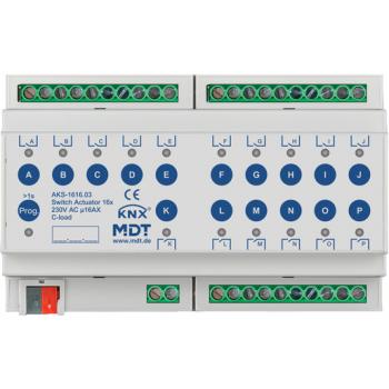 MDT technologies AKS-1616.03 Schaltaktor 16-fach, 8TE, REG, 16 A, 230 V AC, C-Last, Standard, 140