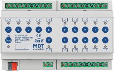 MDT technologies AKS-1616.03 Schaltaktor 16-fach, 8TE, REG, 16 A, 230 V AC, C-Last, Standard, 140