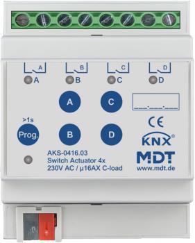 ARDEBO.de - AKS-0416.03 Schaltaktor 4-fach, 4TE, REG, 16 A, 230 V AC, C-Last, Standard, 140 