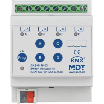 MDT technologies AKS-0416.03 Schaltaktor 4-fach, 4TE, REG, 16 A, 230 V AC, C-Last, Standard, 140 