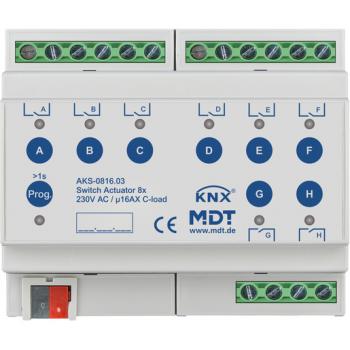 MDT technologies AKS-0816.03 Schaltaktor 8-fach, 6TE, REG, 16 A, 230 V AC, C-Last, Standard, 140 