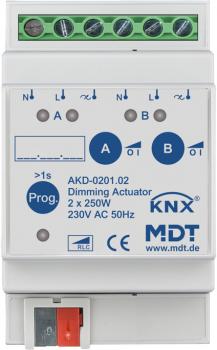 ARDEBO.de - AKD-0201.02 Dimmaktor 2-fach, 3TE REG, 250 W, 230 V AC mit Wirkleistungsmessung