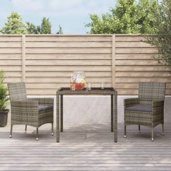 ARDEBO.de - 3-tlg. Garten-Essgruppe mit Kissen Grau Poly Rattan