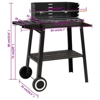 Holzkohlegrill mit Rädern Schwarz Stahl