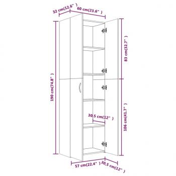 Büroschrank Braun Eichen-Optik 60x32x190 cm Holzwerkstoff