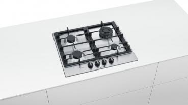 Bosch PCH6A5C90D Serie 6 Autarkes Gaskochfeld, Edelstahl, 60 cm breit, FlameSelect