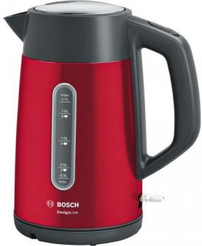 ARDEBO.de Bosch TWK4P434 Wasserkocher, 2400w, 1,7L, Cordless, Dampfstop, Deckelöffnung auf Knopfdruck, rot