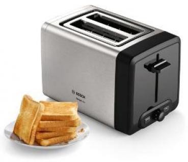 Bosch TAT4P420DE Kompakt Toaster, 970W, DesignLine, Auftau- und Aufwärmfunktion, Gleichmäßiges Röstbild, Edelstahl