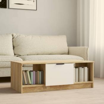 ARDEBO.de - Couchtisch Weiß und Sonoma-Eiche 102x50x36 cm Holzwerkstoff