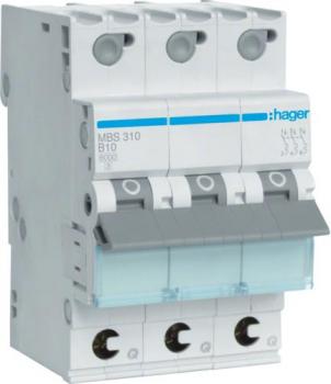 ARDEBO.de Hager MBS310 Leitungsschutzschalter 3-Polig, 6kA, B-Charakteristik, 10A, QuickConnect, 3 Module