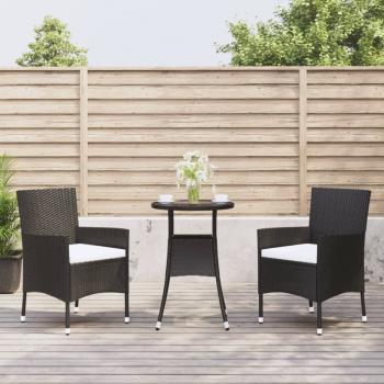 ARDEBO.de - 3-tlg. Garten-Bistro-Set mit Kissen Schwarz Poly Rattan