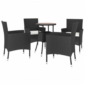 5-tlg. Garten-Bistro-Set mit Kissen Schwarz Poly Rattan