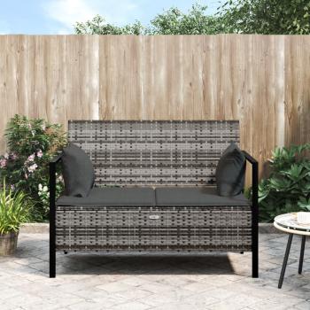 ARDEBO.de - Gartenbank 2-Sitzer mit Kissen Grau Poly Rattan