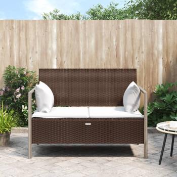 ARDEBO.de - Gartenbank 2-Sitzer mit Kissen Braun Poly Rattan