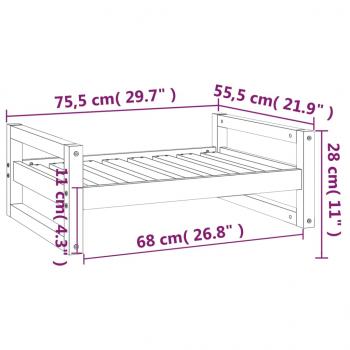 Hundebett Weiß 75,5x55,5x28 cm Massivholz Kiefer