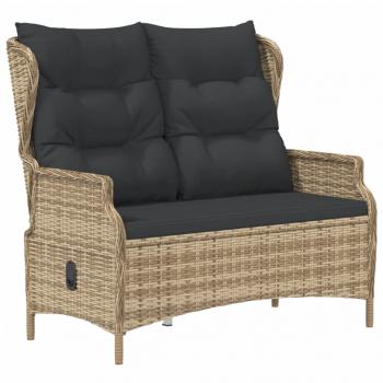 Gartenbank 2-Sitzer mit Kissen Braun Poly Rattan