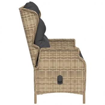 Gartenbank 2-Sitzer mit Kissen Braun Poly Rattan