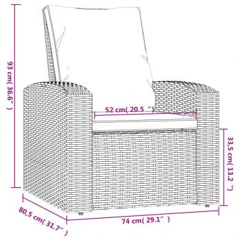 Gartensessel Verstellbar mit Kissen Schwarz Poly Rattan