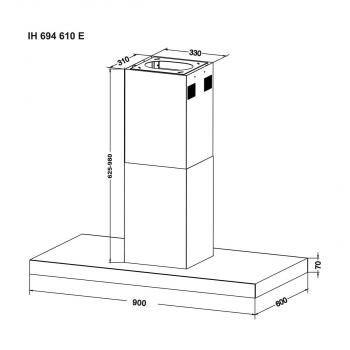 Amica IH694610S Dunstabzugshaube, 90cm breit, 628 m³/h, 2 LCD-Displays, Abluft-/Umluftbetrieb, 3 Leistungsstufen, schwarz