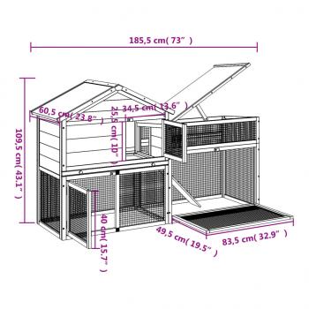 Kaninchenstall Mokka 185,5x60,5x109,5 cm Massivholz Kiefer