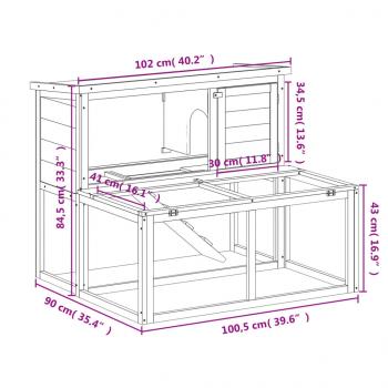 Kaninchenstall Mokka 102x90x84,5 cm Massivholz Kiefer