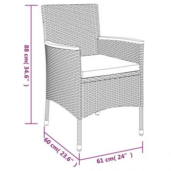 5-tlg. Garten-Essgruppe mit Kissen Grau Poly Rattan