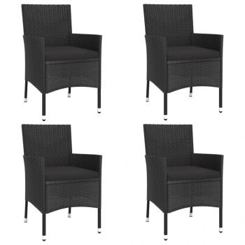 5-tlg. Garten-Bistro-Set mit Kissen Schwarz Poly Rattan