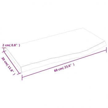 Wandregal 60x30x2 cm Massivholz Eiche Unbehandelt