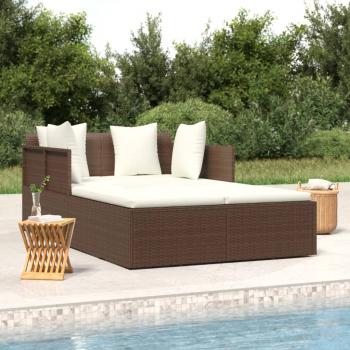 ARDEBO.de - Sonnenliege mit Kissen Braun 182x118x63 cm Poly Rattan