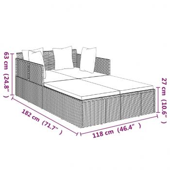 Sonnenliege mit Kissen Braun 182x118x63 cm Poly Rattan