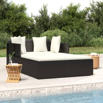 ARDEBO.de - Sonnenliege mit Kissen Schwarz 182x118x63 cm Poly Rattan