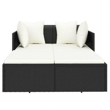 Sonnenliege mit Kissen Schwarz 182x118x63 cm Poly Rattan