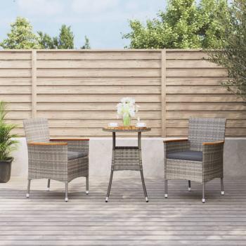 ARDEBO.de - 3-tlg. Garten-Bistro-Set mit Kissen Grau Poly Rattan