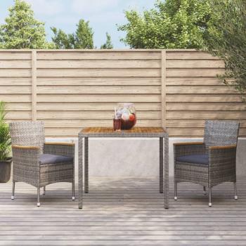 ARDEBO.de - 3-tlg. Garten-Essgruppe mit Kissen Grau Poly Rattan