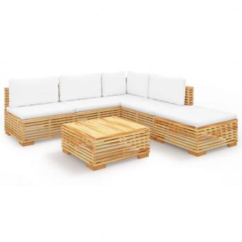 6-tlg. Garten-Lounge-Set mit Kissen Massivholz Teak