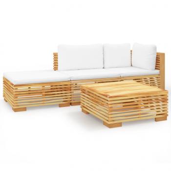 4-tlg. Garten-Lounge-Set mit Kissen Massivholz Teak