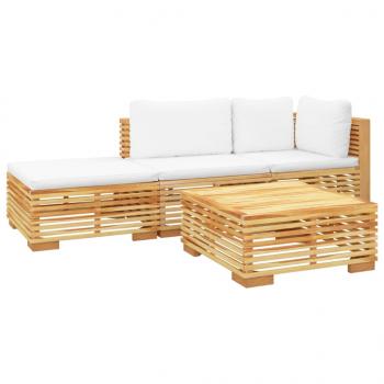 4-tlg. Garten-Lounge-Set mit Kissen Massivholz Teak