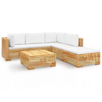 6-tlg. Garten-Lounge-Set mit Kissen Massivholz Teak