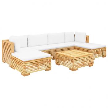 7-tlg. Garten-Lounge-Set mit Kissen Massivholz Teak